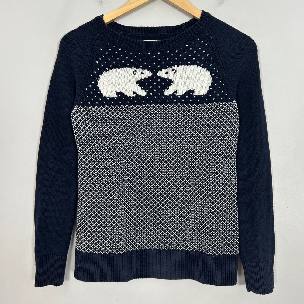 Vintage Bass Sweater Navy Blue Polar Bear Intarsia Knit Size Small Women's